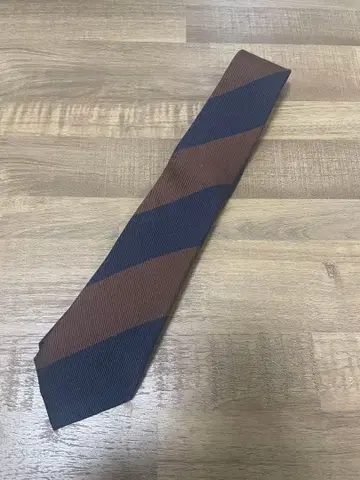 TIE STATION 브라운 네이비 스트라이프 넥타이