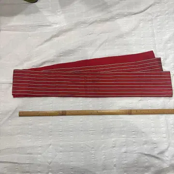 빨간색과 스트라이프의 하카타 반폭 오비 순수 실크
