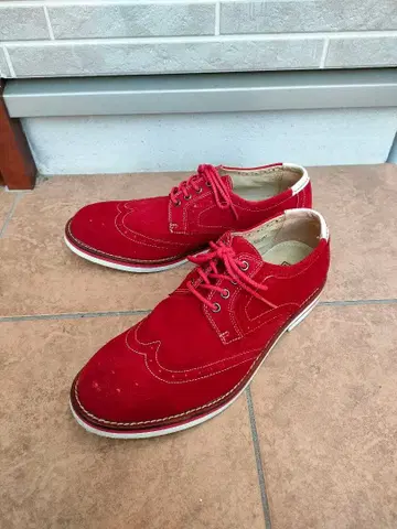 레드 스웨이드 윙 팁 비즈니스 슈즈