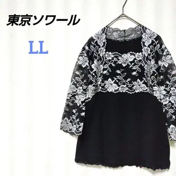 도쿄 소와르 플라워 레이스 상의 꽃무늬 튤 시스루 빅 사이즈