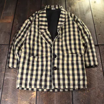 구제 의류 유로 빈티지 독일 체크 자켓 면 M 화이트 블랙 와이드 소매