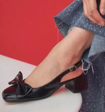 JUSTANOON 리본 포함 블랙 샌들 리본 뮬