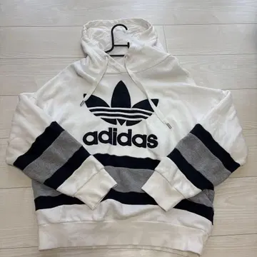 adidas 스트라이프 후드 부착 후드티 와플 후드티 화이트