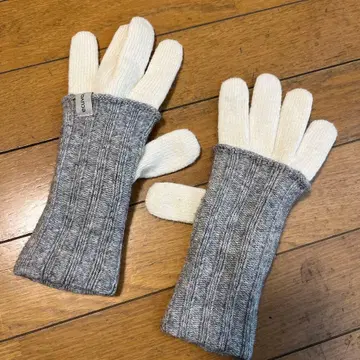 ecuvo 스마트폰 대응 리브 편직 니트 장갑 그레이와 화이트