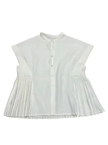 ur's 화이트 플리츠 셔츠 반팔