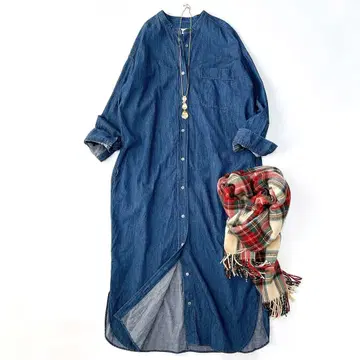 새상품급 어반 리서치 도어스 소프트 데님 롱 셔츠 원피스 밴드 카라