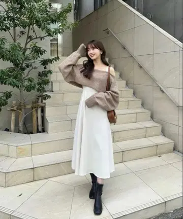 holiday&holiday 오프숄더 니트 롱 원피스 세트