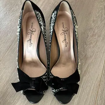 오픈토 펌프스 블랙/화이트 트위드