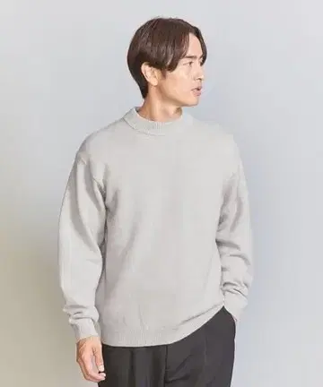 뷰티 앤 유스 울 캐시미어 블렌드 멜란지 모크넥 니트