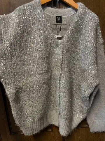 미사용 새상품 ETHR 라메 니트 가디건 블루 그레이 긴팔 스웨터