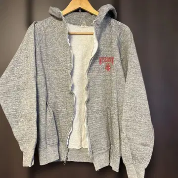80s 90s US 구제 의류 위스콘신 로고 지퍼 후드티 멜란지 그레이