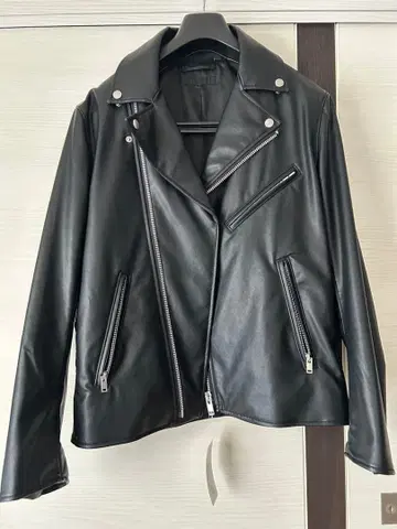 블랙 가죽 더블 라이더 자켓