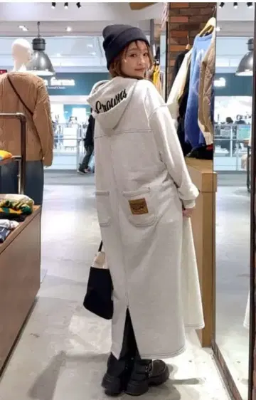 로데오 크라운 RCS 컬러 스티치 후드티 원피스 그레이 롱 원피스