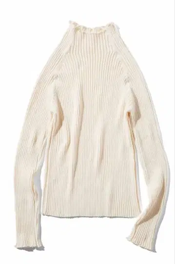 와이드 리브 하이넥 면 니트 화이트