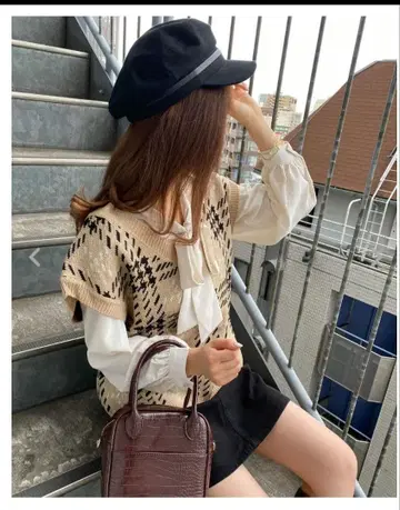 INGNI 잉그 체크 니트 베스트 + 보타이 블라우스 세트