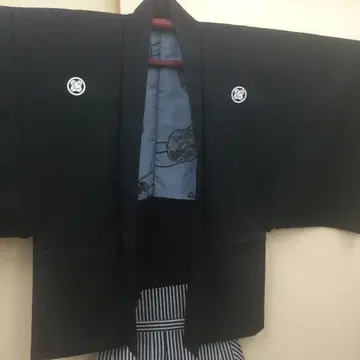 고급 순수 실크 블랙 하오리 순수 실크 스트라이프 하카마 세트