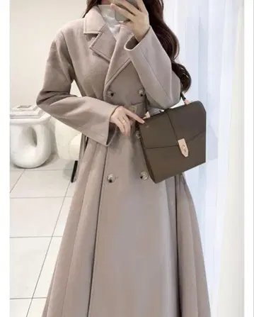 벨트 포함 페이크 울 플레어 롱 코트[ze936]