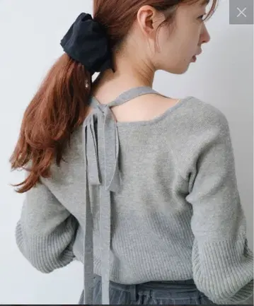 [ Kastane ] 백리본 그레이 리브 니트 긴팔
