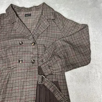 Private Pause 체크 무늬 트렌치코트풍 롱 원피스