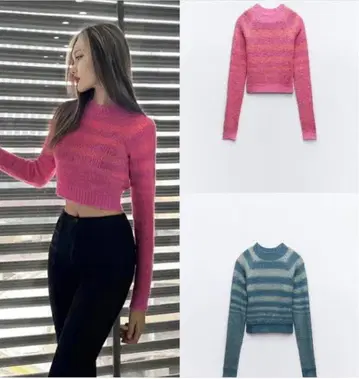 zara 스트라이프 니트 크롭 스웨터 S