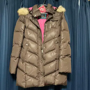 브라운 다운 자켓 후드 부착 (라이트온)