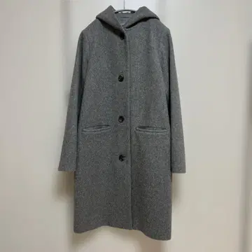 theory luxe 후드 부착 그레이 코트 울 100% 새상품급