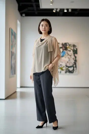 미사용품 필립림 쉬폰 가디건 세트 긴팔 상의 실크 M