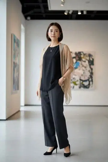 미사용품 필립림 쉬폰 가디건 세트 긴팔 상의 실크 M