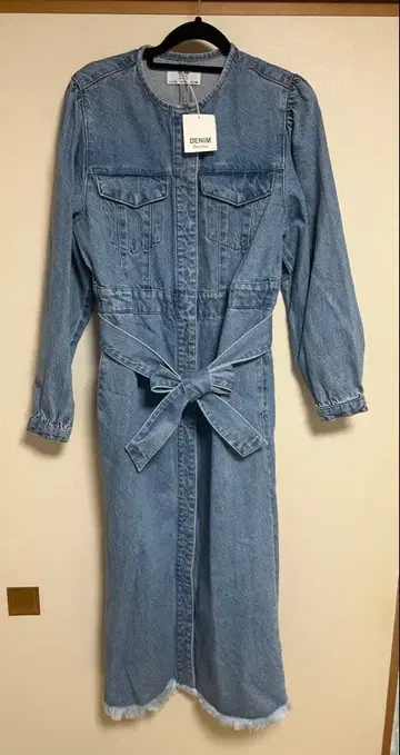 버쉬카 데님 롱 코트 프린지 리본 택 포함 새상품