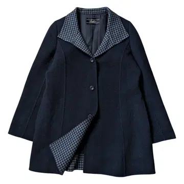 레리안 캐시미어 100% 코트 체크 네이비 블루 9 M