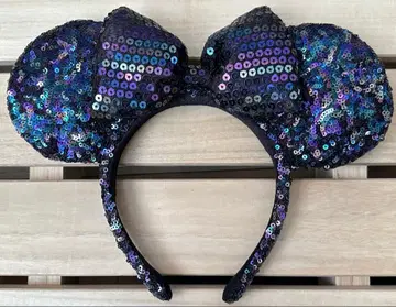디즈니씨 미니 머리띠 블랙 보라색 스팽글 반짝반짝