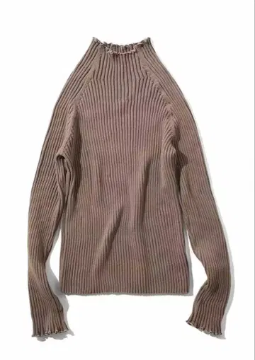 와이드 리브 하이넥 면 니트 모카