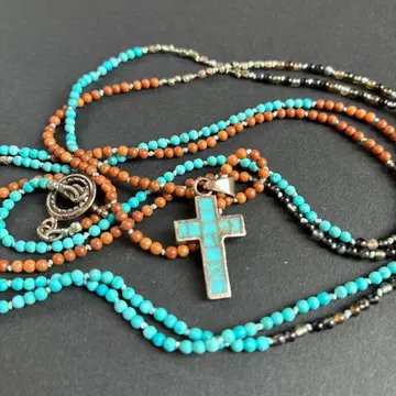 비즈 밸런스 롱 목걸이 & 터콰이즈 펜던트 탑 122cm