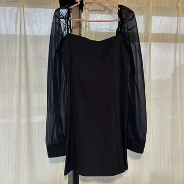 시스루 소매 네이비 드레스