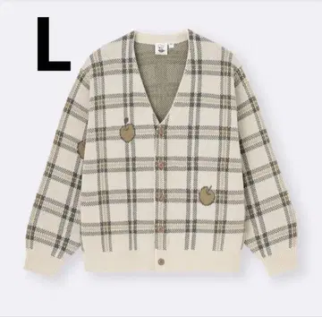 GU 커비 콜라보 체크 무늬 가디건 베이지 L 사이즈