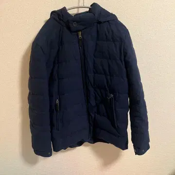 라코스테 후드 부착 다운 자켓 네이비