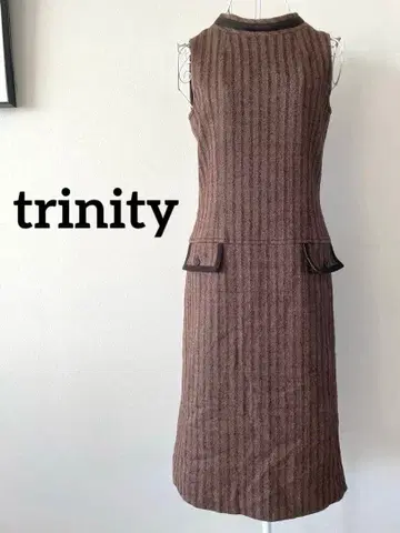 [ trinity ] 헤링본 트위드 원피스 무릎 기장 울 혼방 레트로