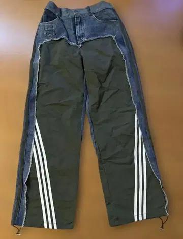 카키 데님 스트라이프 팬츠