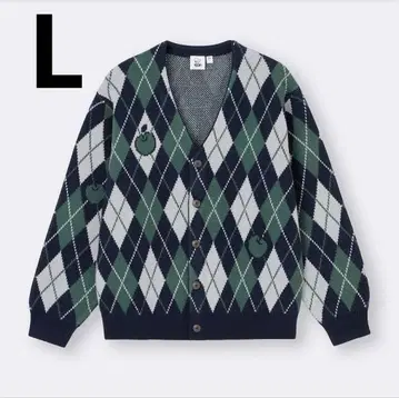 GU 커비 콜라보 가디건 아가일 체크 무늬 네이비 L 사이즈