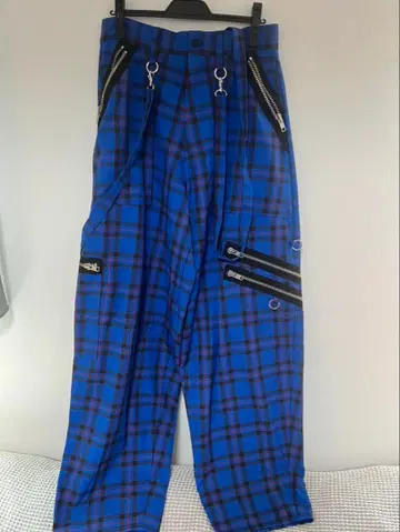 KIDILL 파랑과 블랙 체크 무늬 바지