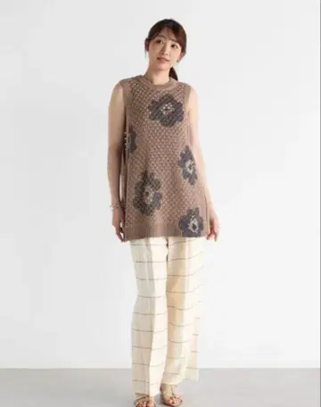 Ample 플라워 페인트 크로 셰 뜨개질 니트 베스트 야마다야