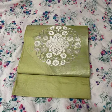 프레쉬 리프 그린 꽃 자수 후쿠로 오비