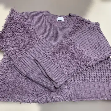 KBF 볼륨 니트 프린지 절개 퍼플