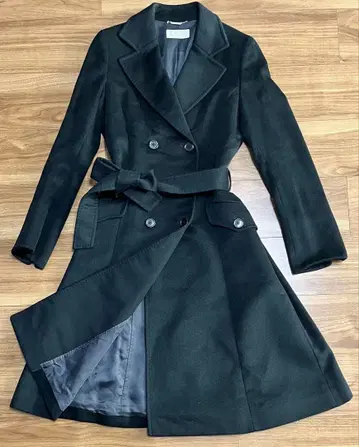 블랙 캐시미어 롱 코트 벨트 포함