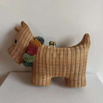 강아지 모양 라탄 바스켓백