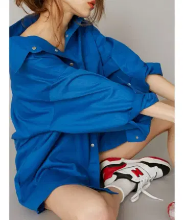 EVRIS 컬러 오버사이즈 셔츠 블루