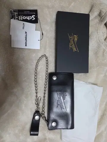 schott 블랙 가죽 장지갑 체인 포함