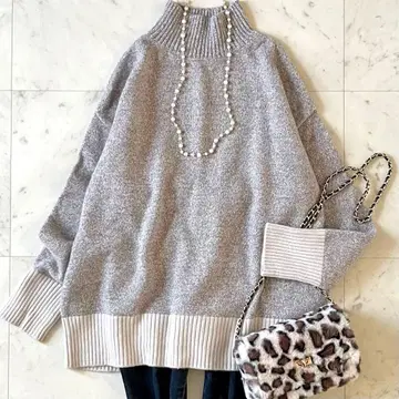 새상품급 언타이틀 라무 울 캐시미어 보틀넥 니트 M 바이컬러 긴팔