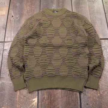 구제 의류 3D 울 니트 카키 그린 보라색 일본제 L 입체 편직 90년대