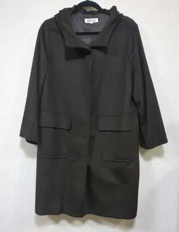 캐시미어 다크 브라운 후드 부착 롱 코트